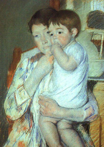 Mary Cassatt Mother and Child against a Green Background china oil painting image